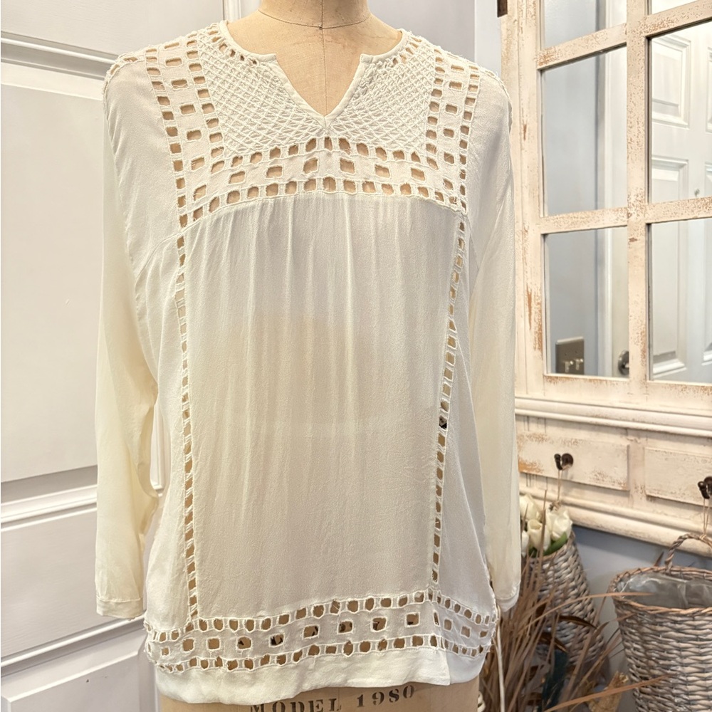 Isabel Marant Women’s Cream Long Sleeve Crochet Detail Blouse 36 Festival Boho